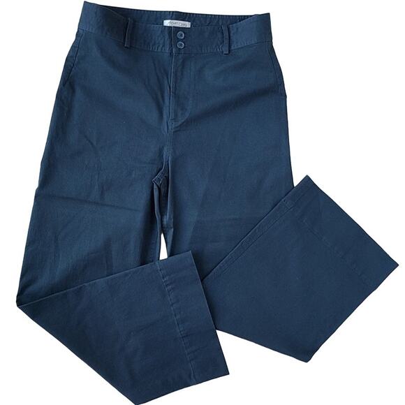 Margaret O'Leary Wide Leg High Waist Blue Cotton Blend Chino Pants Size Medium - Picture 3 of 7